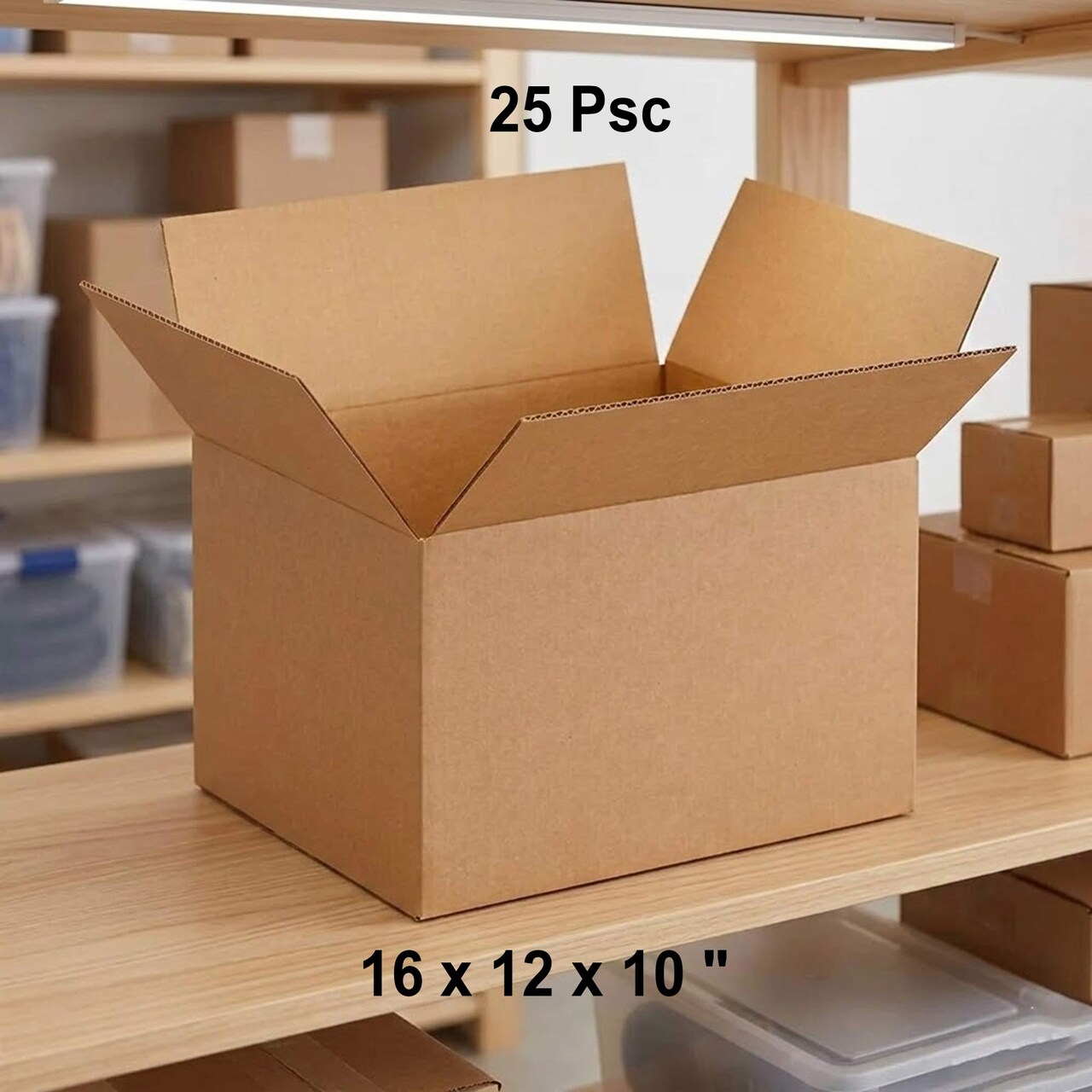 25 Psc Corrugated Shipping Boxes Durable Kraft Case 16 x 12 x 10 Inch